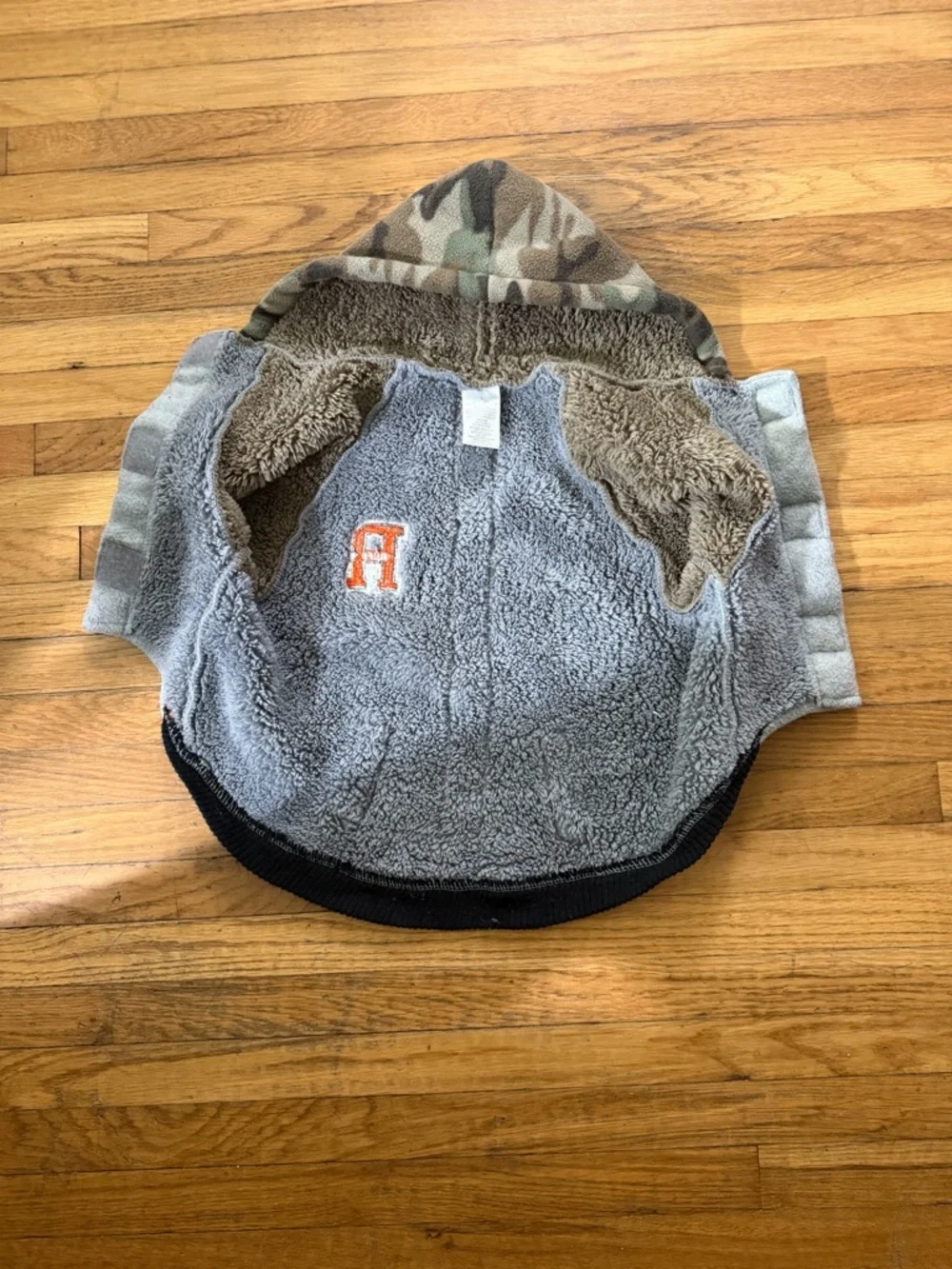 Camo hooded fleece dog jacket group